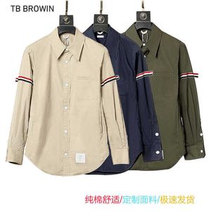 Sweat-shirt à capuche pour hommes, nouveau TB brownin, chemise en tissu popeline, double ruban, manches longues, manteau de support
