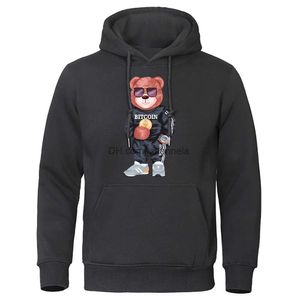 Hoodies voor heren Sweatshirts Teddybeer A Richy Man In Casual ClothesHerenhoodies Casual Pullover Kleding Fleece streetwear Cartoons Pocket streetwear T240217