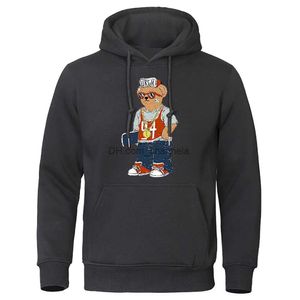 Heren Hoodies Sweatshirts Teddybeer die van skateboarden heren Hoodies mode streetwear persoonlijkheid hiphop hoodie pullover fleece herenkleding t240217