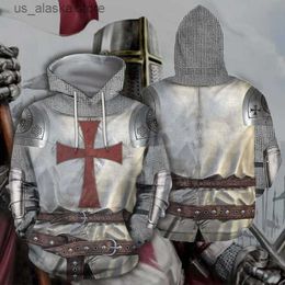 Sweats à capuche pour hommes Sweats Tessffel Knight Templar Armor Pullover NewFashion Harajuku Survêtement Casual 3DPrint Zip / Sweats à capuche / Sweats / Veste / Hommes / Femmes A-4 T230731