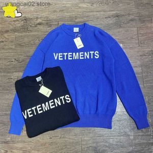 Heren Hoodies Sweatshirts Dikke stof Hoge kwaliteit VTM Gebreide Trui Zwart Blauw Ronde hals Klassieke Print VETEMENTS Sweatshirts T230602