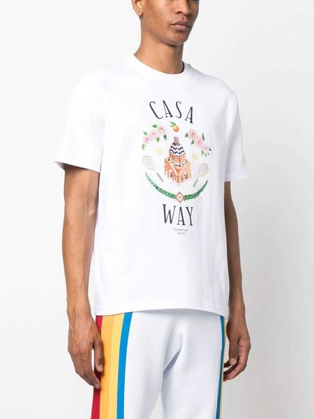 Sudaderas con capucha para hombre Marca Tide Castillo de Casablanca Monograma floral Impreso Cuello redondo Camiseta de manga corta TopH7XB