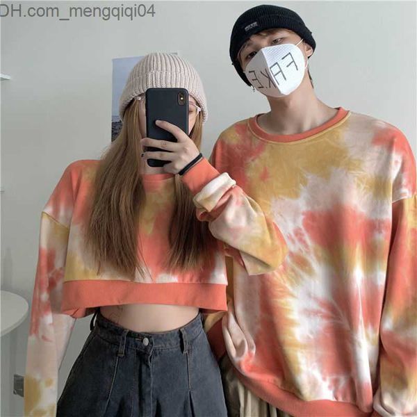 Sudaderas con capucha masculina sudadera corbata die suéter para mujeres primavera y otoño coreano pareja suelta top harajuku academy estilo de cuello redondo Z230818