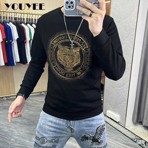 Sweats à capuche pour hommes Sweatshirts Tiger Head Pulls à capuche pour hommes Pull Automne Hiver Nouveau Pull Hot Diamonds Luxus Marque Mâle Casual Slim Tendance Homme Vêtements Rouge Top J240221