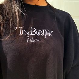 Heren Hoodies Sweatshirts Tim Burton Production Letters Geborduurd Ronde hals Unisex Katoen Herfst Dikke Trui Vintage Stijl Casual Truien 230826