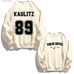 Heren Hoodies Sweatshirts Tokio Hotel Katoenfleece Sweatshirt Herfst Winter Lange mouw Bedrukt Mode Fans Kaulitz Ronde hals Beige Hoodie T240227