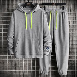 Heren Hoodies Sweatshirts Tracksuit Men 2 -stukje Gray Track Pakken Men Spring en Autumn Gym Kleding Sportkleding Jogger Pak voor mannen Fleece Sweatsuit 221122