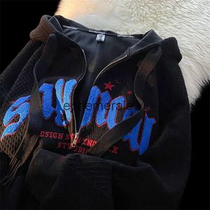 Heren Hoodies Sweatshirts Trainingspakken Y2K Brief Borduren Sweatshirt Mannen Harajuku Gothic Oversized hooded Grunge Hip Hop kleding Zip-up Sweatshirtephemeralew