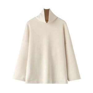 Sudaderas con capucha para hombres Sudaderas TRAF Mujeres Sudadera acanalada de gran tamaño Blanco Cuello alto Mangas largas 2024 Otoño Invierno Jerseys femeninos Tops elegantes 231213