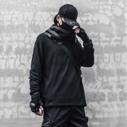 Sweats à capuche pour hommes Sweatshirts à la mode mâle style japonais samouraï noir foncé fonctionnel vent poisson bouche chapeau à capuche hommes décontracté Cyberpunk veste à capuche 24328