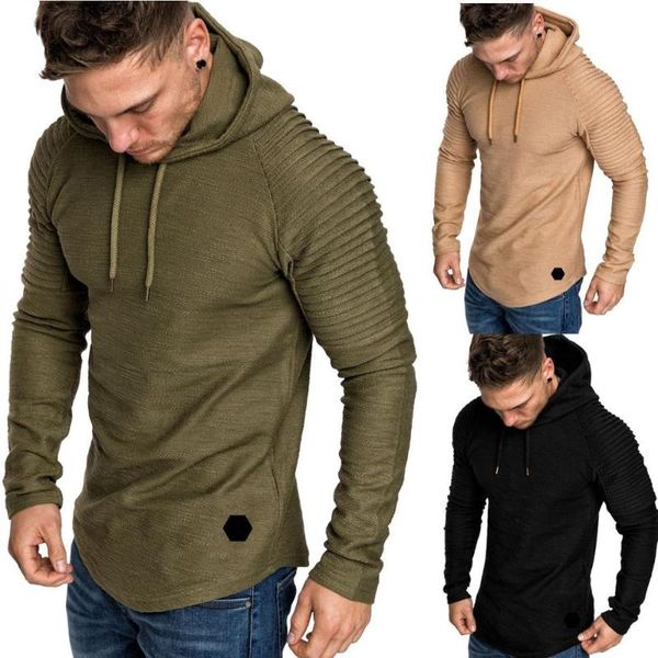 Sudaderas con capucha para hombres Sudaderas de moda para hombre de color sólido con capucha sudadera delgada rayas plisadas mangas raglán masculino streetwear casualmen's