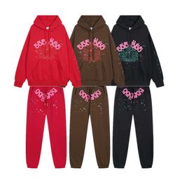 Sweats à capuche masculine Sweats Sweats Trendy Sp5de Singer 55555 Spider Web Letter Veet Hooded Sweater Mens and Womens High Street Sports Sports Zjek