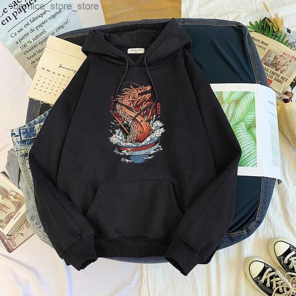 Heren Hoodies Sweatshirts Ukiyo E Style Dragon Sushi Noodle Comics Hoody Heren Herfst Los Sweatshirt Herfst Crewneck Kleding Losse Zakjas Hoody Q231204