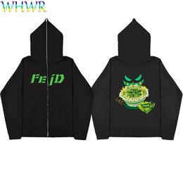 Heren Hoodies Sweatshirts Unisex Feid Ferxxo Jassen Rits met volledige ketting Bedrukte Sweatshirts Casual Y2k Hoodie Ferxxo Fleecejack Zwarte jas met lange mouwen 230720