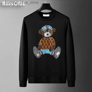 Sweats à capuche pour hommes Sweatshirts Sweats à capuche unisexe Bear Tendance Strass Design Mâle Pull en peluche Jeunesse Causal Lâche Pull Chemise à fond coloré Vêtements pour hommes Q231204