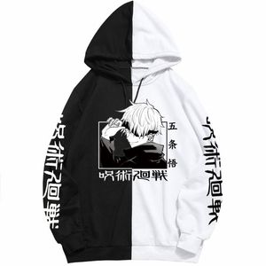 Sudaderas con capucha para hombre Unisex Winter Jujutsu Kaisen Black White Anime Hoodie Pullovers Tops Manga larga