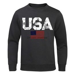 Heren Hoodies Sweatshirts Usa Letters Amerikaanse Vlag Sterren En Strepen Heren Hoodies Mode Ronde Hals Hoody Herfst Losse Kleding Fleece Mannelijke Sweatshirts T240217