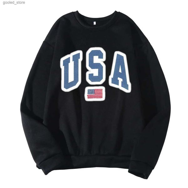 Sweats à capuche pour hommes Sweatshirts Usa MenS Lettre Drapeau américain Imprimer Sweetshirts Col rond Manches longues Sweat-shirt sans capuche Vêtements de sport pour hommes Top surdimensionné Q231110