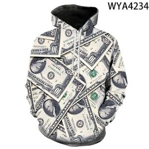 Sudaderas con capucha para hombres sudaderas con billetes de dólar de dólar estadounidense de USD