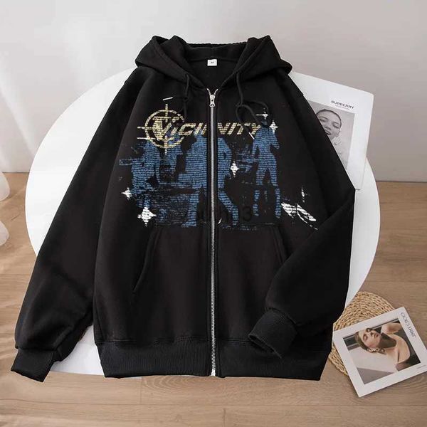 Sudaderas con capucha para hombre Sudaderas VICINITY Sudaderas con capucha de gran tamaño Camisa de invierno con cremallera Personalidad Retro Dinosaurio Grueso Harajuku Sudadera Hip Hop Kpop Ropa de mujer YQ231111