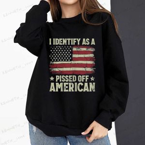Heren Hoodies Sweatshirts Vintage Amerikaanse vlag Ik identificeer me als een pissige Amerikaanse Dames Sweatshirt Mode Lange mouwen O-hals Pullover Tops hoodies T240126