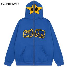 Sweats à capuche pour hommes Sweats Vintage Emo Hooded Jacket Streetwear Hip Hop Broderie Star Letter Full Zip Up Punk Fleece Jackets Harajuku Fashion Cotton Coat 230818