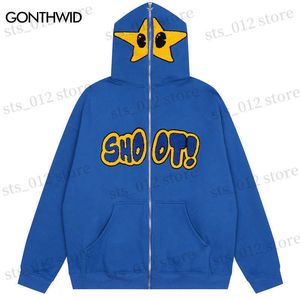 Sweats à capuche pour hommes Sweats Vintage Emo Hooded Jacket Streetwear Hip Hop Broderie Star Letter Full Zip Up Punk Fleece Jackets Harajuku Fashion Cotton Coat T230512