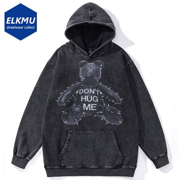 Sweats à capuche pour hommes Sweats à capuche vintage Y2K Streetwear Hip Hop Bear Graphic Print Sweat à capuche surdimensionné Harajuku Punk Loose Washed Pullover Hoodies 230714