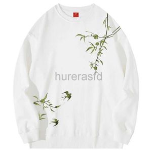 Heren Hoodies Sweatshirts Vintage Hoodies Katoen Borduren Hoodies Chinese Bamboe Zwaluw Crewneck Sweatshirt Casual Paar 24318