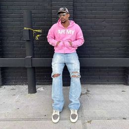 Heren Hoodies Sweatshirts Vintage Pink Letter Gedrukte vest Kap Haped Sweater Hip Hop Men High Street Oversize Harajuku Small Crowd Jacket Coat Y2K Hoodie T231221