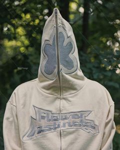 Heren Hoodies Sweatshirts Vintage Streetwear Hoed Bloem Afdrukken Sweatshirt Zip Up Punk Hooded Jassen Harajuku Y2k Kleding Mannen Lounge Wea