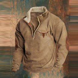 Heren Hoodies Sweatshirts Vintage Sweatshirt Men Casual losse lange mouw Stand Kraag Zipper pullover tops herfst modepatroon print heren 230822