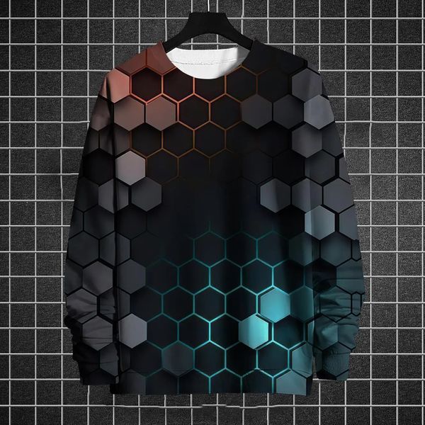 Sweats à capuche pour hommes Sweatshirts Vintage Sweat-shirt drôle motif géométrique impression 3D haut simple quotidien vêtements de sport pull surdimensionné en vrac 231218