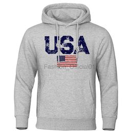 Sweats à capuche masculine Sweats Vintage USA Flag Street Imprimer des vêtements Hip Hop Personnalité Hooded Crewneck Fashion Sweettles Fleep Pullovers SweetShirts D240429