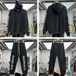 Mannen Hoodies Sweatshirts Vintage Gewassen Stijl Hoodie Set Mannen Vrouwen Sanskriet Gedrukt Hoodie Sweatshirts Truien T230705