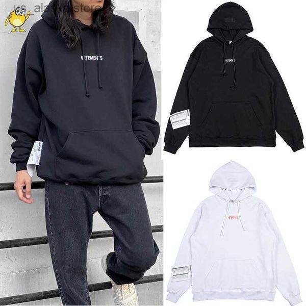 Sudaderas con capucha para hombre Sudaderas VTM Sudaderas Hombre Mujer Etiqueta grande Vintage Cordón Streetwear Oversized Simple Negro Blanco Otoño Invierno Vetements Sudaderas con capucha T230731