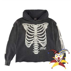 Sweats à capuche pour hommes Sweatshirts lavés Saint Michael Sweat à capuche Hommes Femmes Squelette Rib Cracking Impression Pullyolq