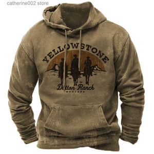 Sweats à capuche pour hommes Sweatshirts Western Cowboy Imprimer Sweat à capuche pour hommes Lettre Sweat-shirt graphique 2023 Casual Streetwear Veste Tops Hiver Surdimensionné Harajuku Vêtements T230719