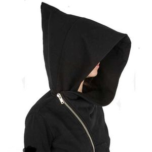 Heren hoodies sweatshirts tovenaarshoed schuine rits punk rock skateboard streetwear gothic diagonale ritssluiting zwarte mantel hoodie jas voor heren dames N39r