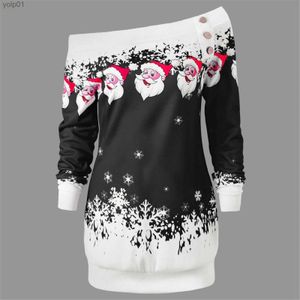 Sweats à capuche pour hommes Sweatshirts Femmes Sac Hip Christmas Sweatershirts Santa Snowflake Imprimer Sweats à capuche Long Sle Off The Shoulder Pull Robe Vêtements FeL231107