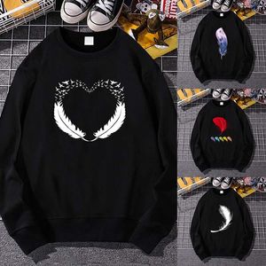 Sweats à capuche pour hommes Sweats Femmes Hommes Harajuku Plume Imprimer Sweat À Capuche Lâche Casual Streetwear O-cou Pull À Manches Longues Vêtements TopsMen's