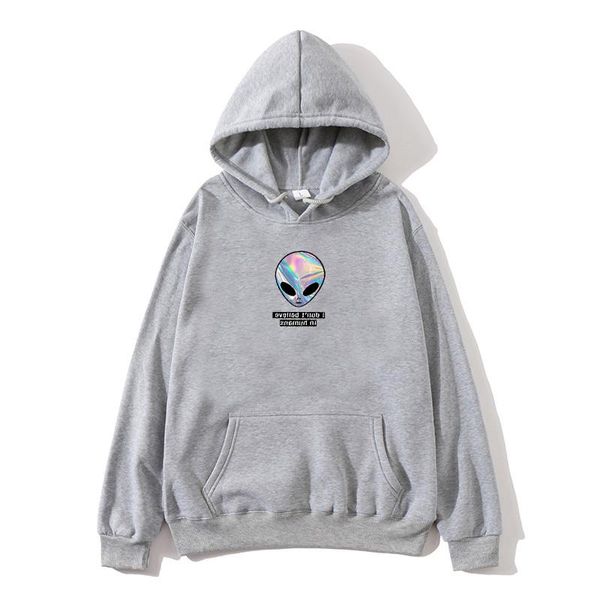 Sudaderas con capucha para hombre, ropa de calle para mujer, jersey de algodón de manga larga estampado, Sudadera con capucha de Alien, sudadera deportiva de Color gris para hombre