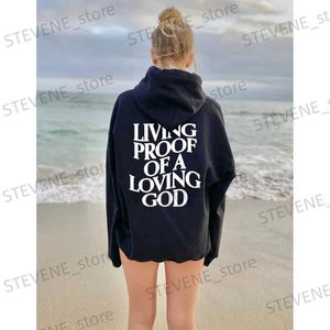 Heren Hoodies Sweatshirts Womens Living Proof of a Loving God Sweatshirt met capuchon Unisex Faith Christian Jesus Inspirerende esthetische hoodie Strtwear T240326
