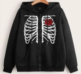 Men s Hoodies sweatshirts y2k American Rose Skull Print Zipper Hoodie Women S High Street Harajuku Brand Oversized Hooded Cardigan Jacket Ins 230823