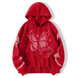 Heren Hoodies Sweatshirts Y2K Butterfly Zipper Sweater HD gestippelde matrixpatroon Lang casual losse trui paar Fashion Sports Cardigan Jacket 230815