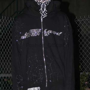 Sweats à capuche pour hommes Sweats Y2K Vêtements Rhin Mens Hoodies Harajuku Gothic Spider Printing Surdimension Sweat-shirt Punk GRUNG HOP HOP FULL ZIP UP Veste D240429