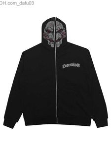 Heren Hoodies Sweatshirts Y2K Kleding Hoodie Mannen Strass Skeleton Oversized Sweatshirt Y2K Rits Hoodie Herfst Gothic Hoodie Z230804