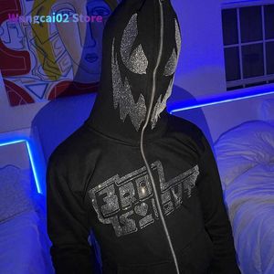 Heren Hoodies Sweatshirts y2k kleding streetwear hoodie mannen Rhinestone Sketon oversized sweatshirts y2k zip omhoog hoodie herfst gothus kap 021723H