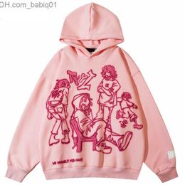 Heren Hoodies Sweatshirts Y2K Hoodie Hip Hop Grappige Cartoon Patroon Roze Sweatshirt Met Capuchon 2023 Nieuwe Harajuku Mode Casual Anime Oversized Tops streetwear T230905