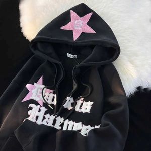 Sweats à capuche pour hommes Sweatshirts Y2K Kawaii Star Broderie Cardigan Zipper Sweat à capuche Hommes Femmes Nouveau Harajuku Punk Goth Couple Veste surdimensionnée Streetwearyolq